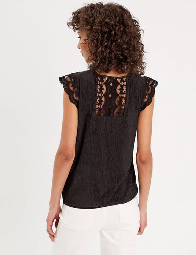 Top sans manches plissé noir femme
