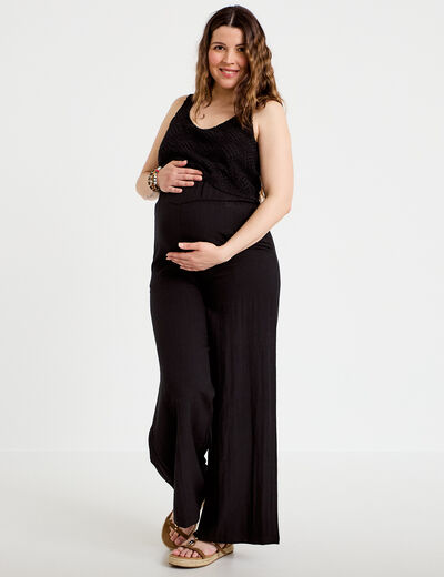 Combinaison bi-mati&egrave;re coupe large noir femme