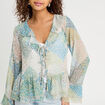 Blouse nouée manches longues bleu pastel femme