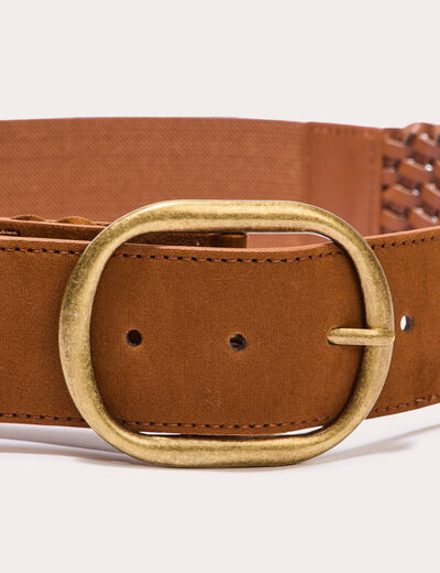 Ceinture élastiquée tressée camel femme