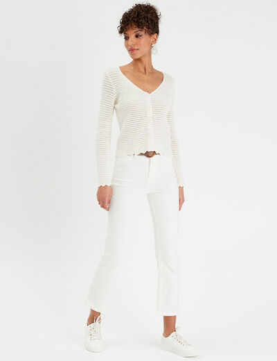 Jeans flare ceinturé ecru femme