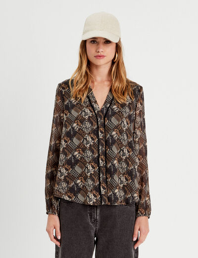 Blouse manches longues noir femme