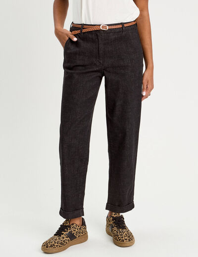 Jeans chino avec ceinture noir femme