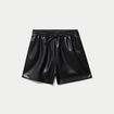 Short large taille haute en similicuir noir femme