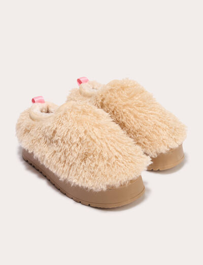 Chaussons fausse fourrure sable femme
