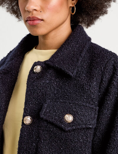 Veste boutonnée bouclette bleu marine femme