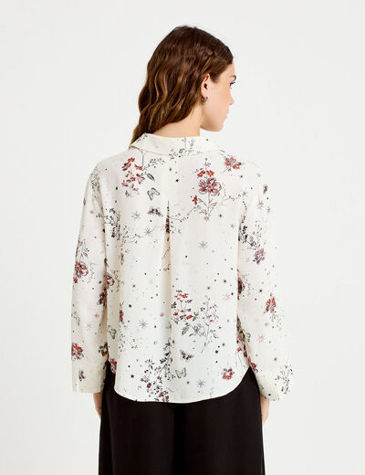 Blouse col chemise manches longues blanc femme