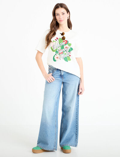 T-shirt col rond manches courtes ecru femme