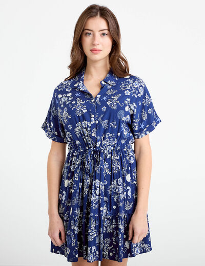 Robe courte &eacute;vas&eacute;e col chemise bleu marine femme