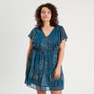Robe évasée taille smockée bleu foncé femme