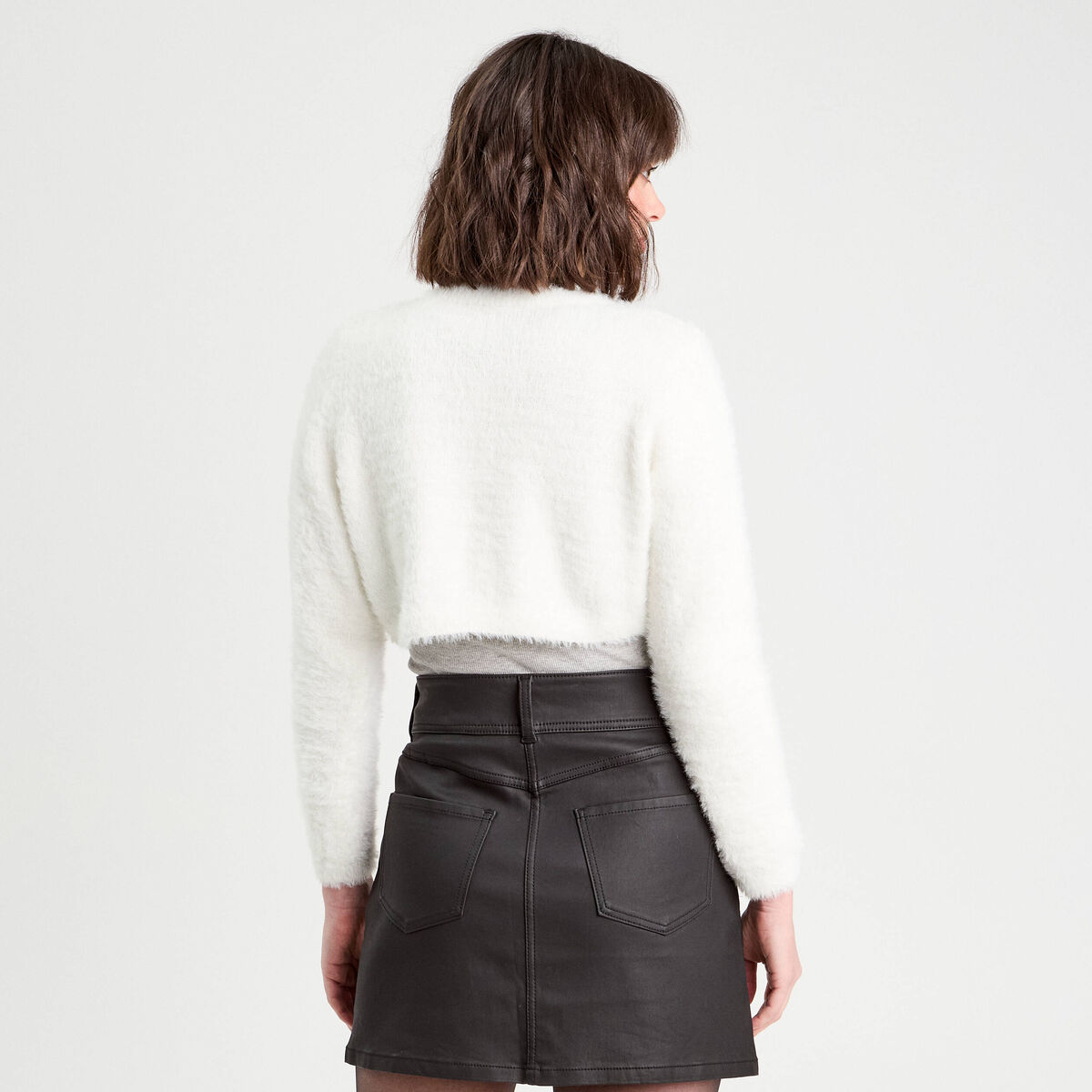 Gilet boléro manches longues ecru femme