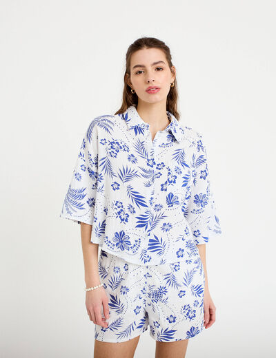 Chemise manches 3/4 blanc femme