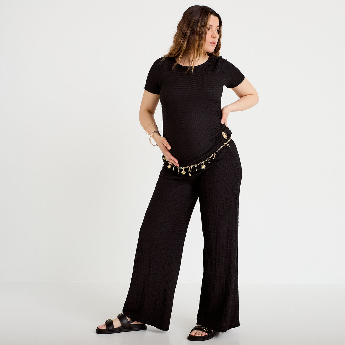 Pantalon large taille standard noir femme