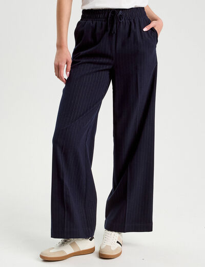 Pantalon large avec pinces bleu marine femme
