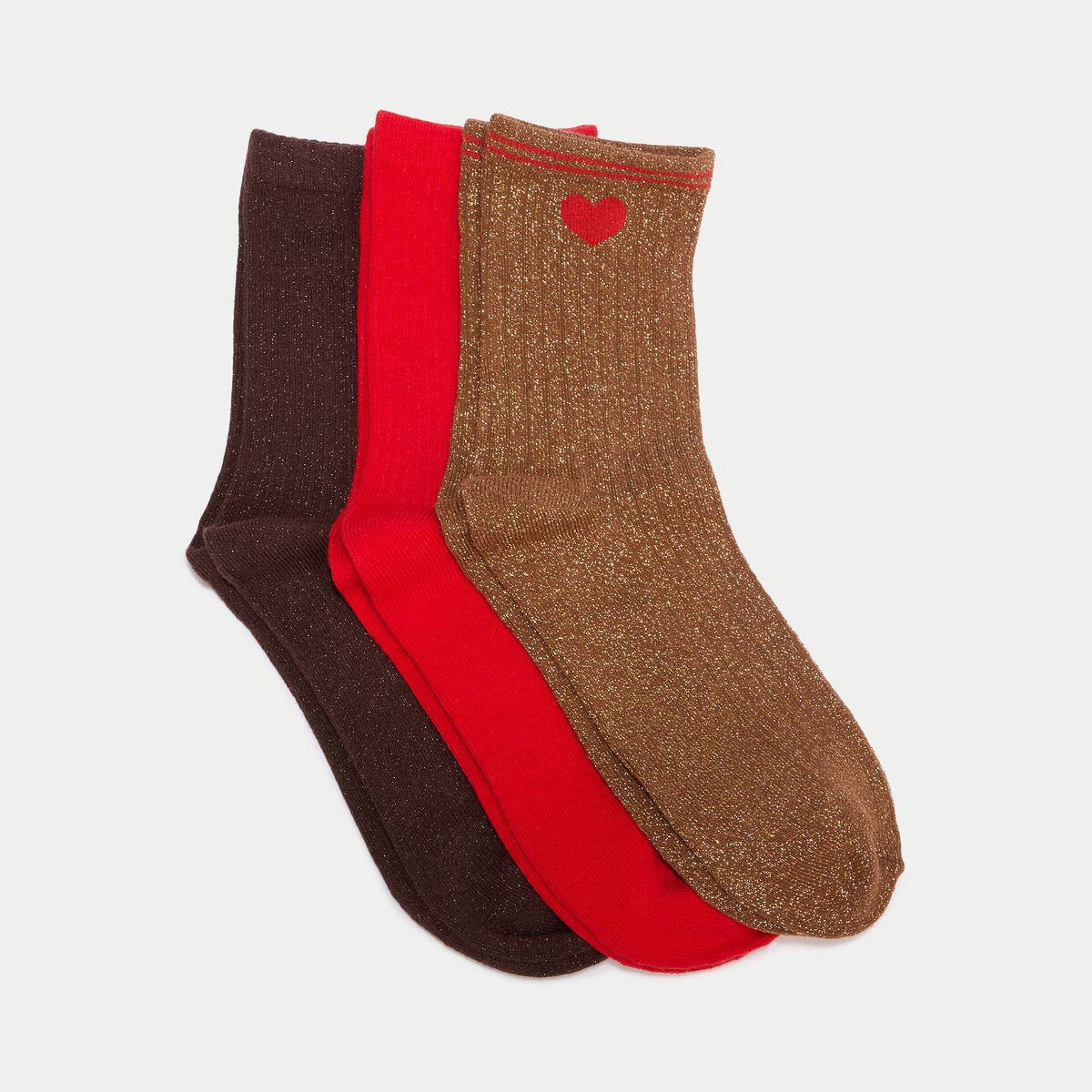 Lot de 3 paires de chaussettes marron fonc&eacute; femme