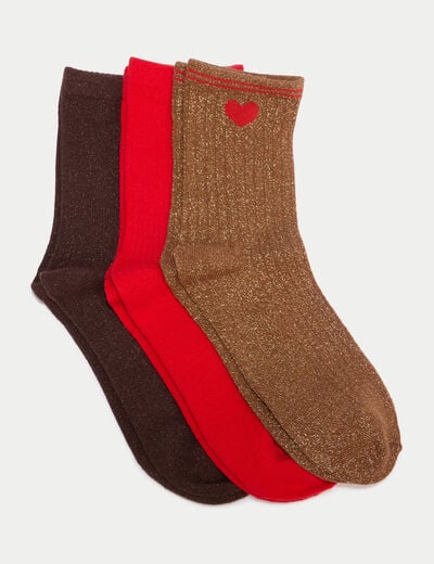 Lot de 3 paires de chaussettes marron fonc&eacute; femme