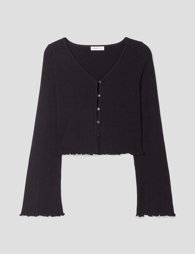 Gilet col en V bord vague noir femme