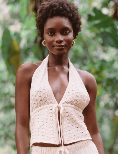 Top ajour&eacute; ecru femme