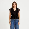 Blouse d&eacute;collet&eacute; voile manches courtes noir femme