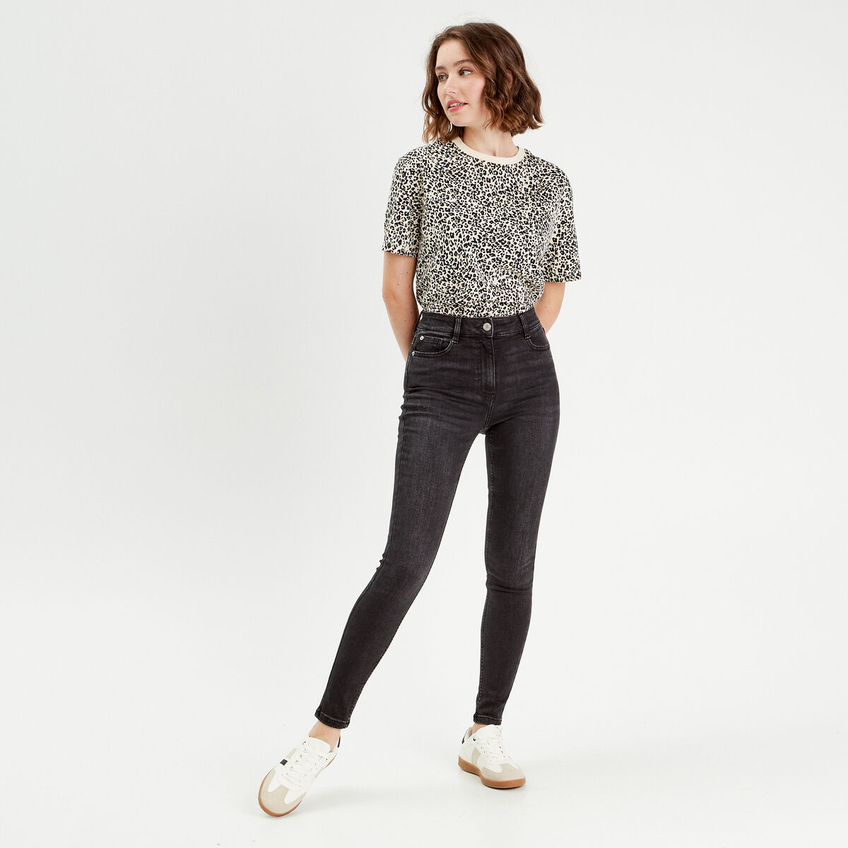 Jeans skinny taille haute denim noir femme