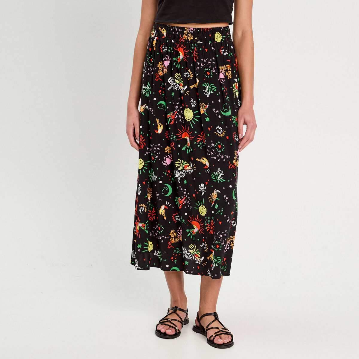 Jupe longue évasée noir femme