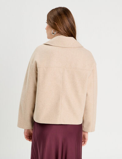Caban court boutonné beige femme