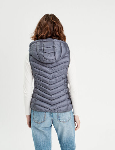 Doudoune sans manches capuche bleu gris femme