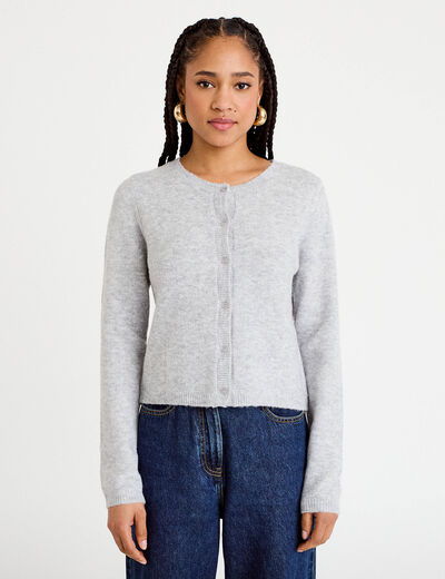 Gilet boutonn&eacute; manches longues gris fonc&eacute; femme