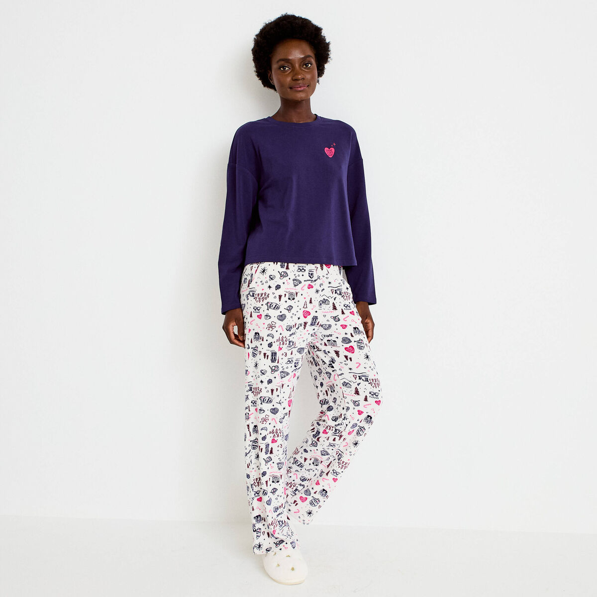 Pyjama manches longues blanc femme