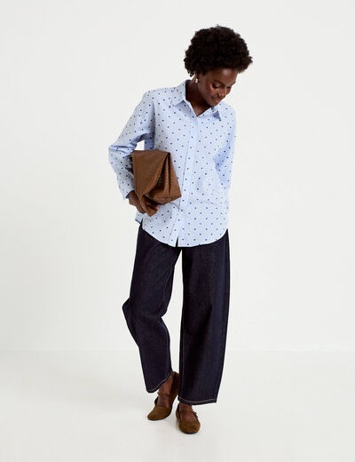 Chemise oversize manches longues bleu femme