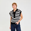 Pull sans manches col chemise noir femme