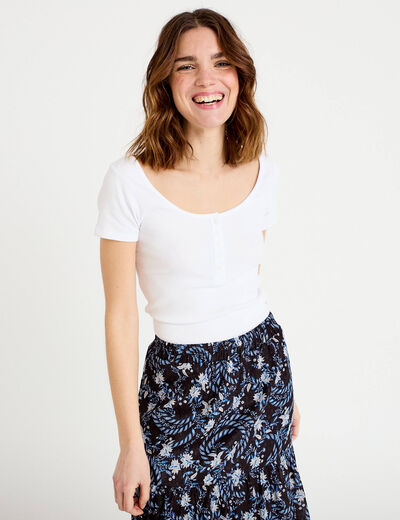 T-shirt c&ocirc;tel&eacute; blanc femme