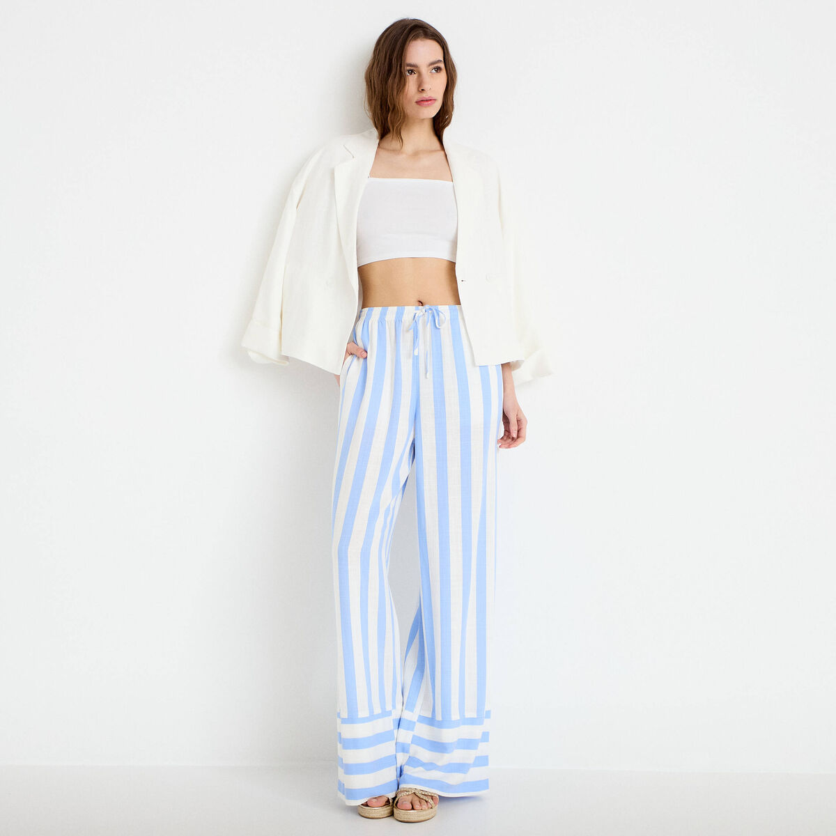 Pantalon large taille standard blanc femme