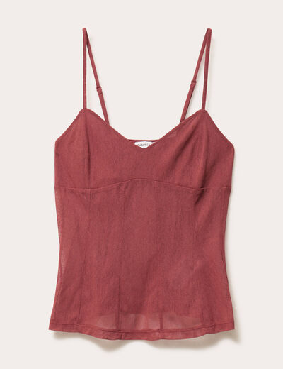 débardeur ajusté court col v vieux rose femme