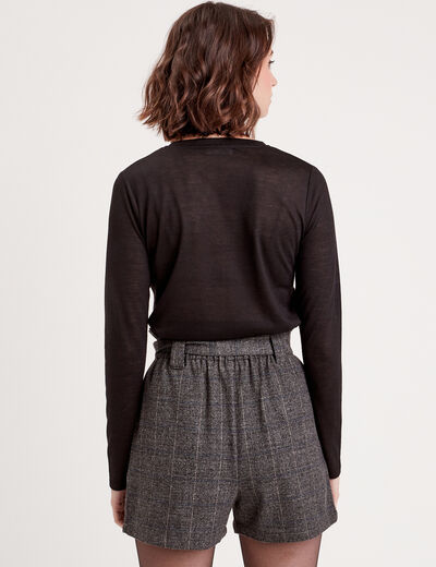T-shirt col en V avec liserés noir femme
