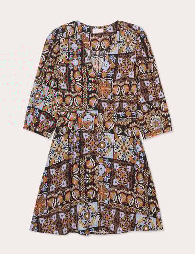 Robe évasée manches 3/4 noir femme