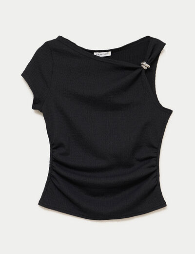 Top asym&eacute;trique d&eacute;tail bijou noir femme