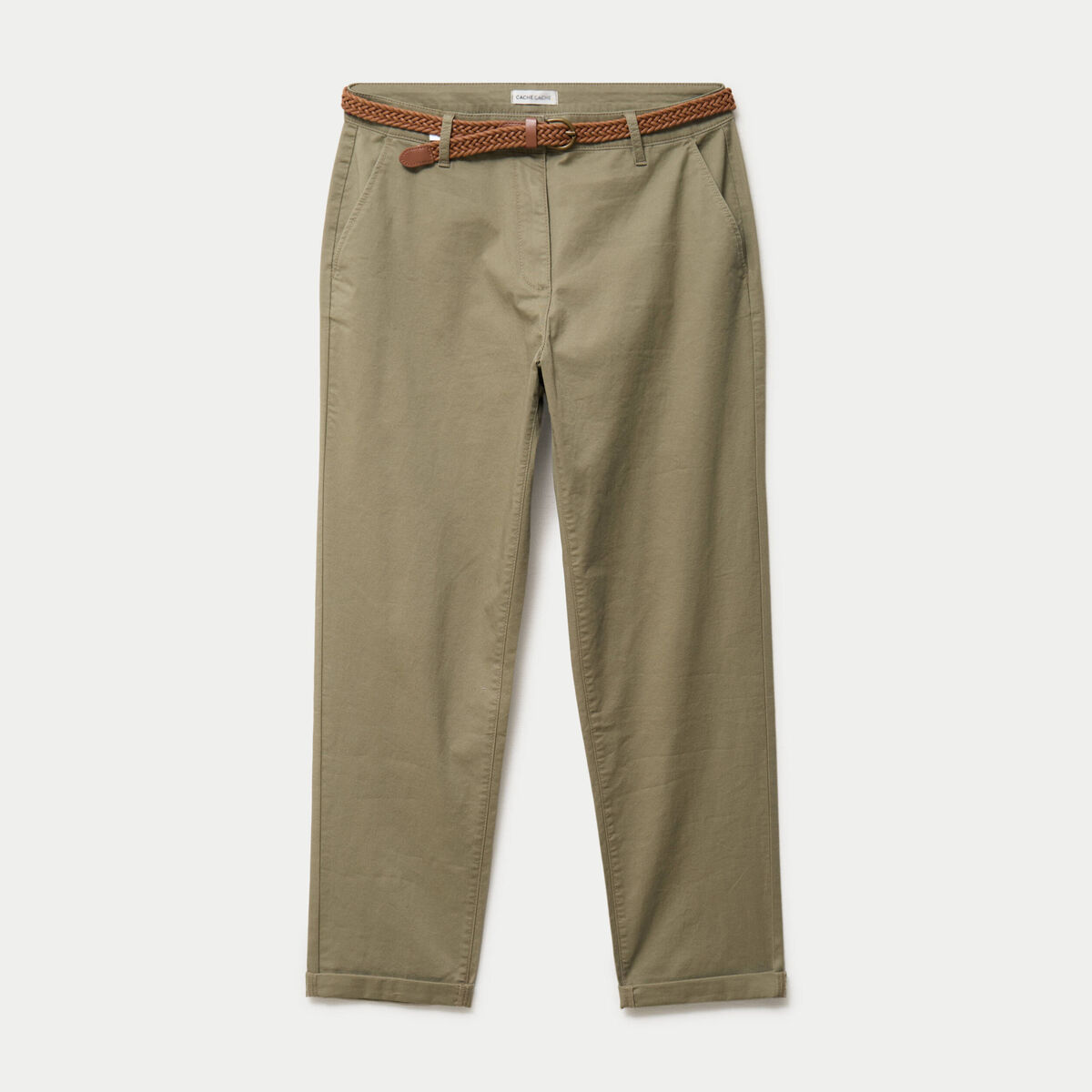 Pantalon chino 7/8&egrave;me vert femme