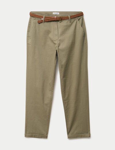 Pantalon chino 7/8&egrave;me vert femme