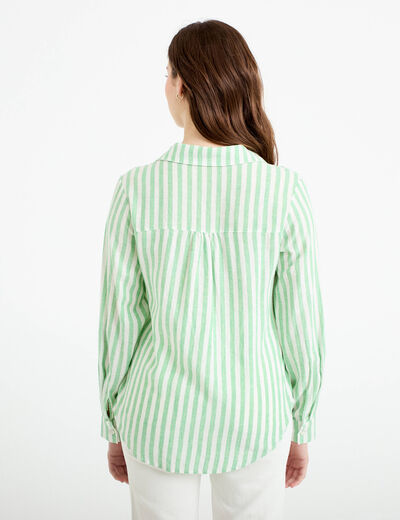 Chemise lin col V manches longues vert femme