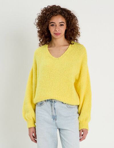 Pull manches longues jaune femme
