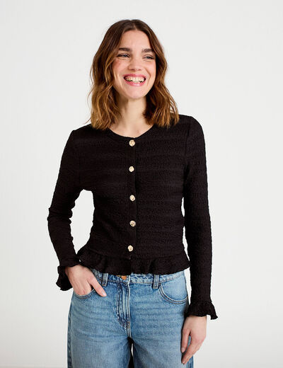 Gilet col rond manches longues noir femme