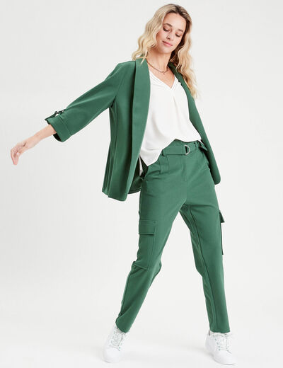 Pantalon cargo 7/8ème ceinturé vert foncé femme