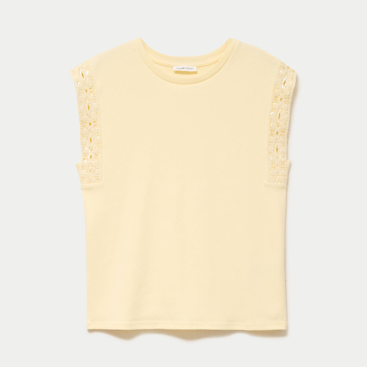 D&eacute;bardeur col rond jaune pastel femme
