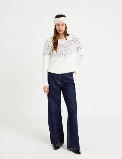 Pull manches longues ecru femme