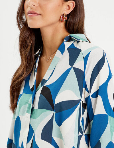 Chemise manches 3/4 bleu femme