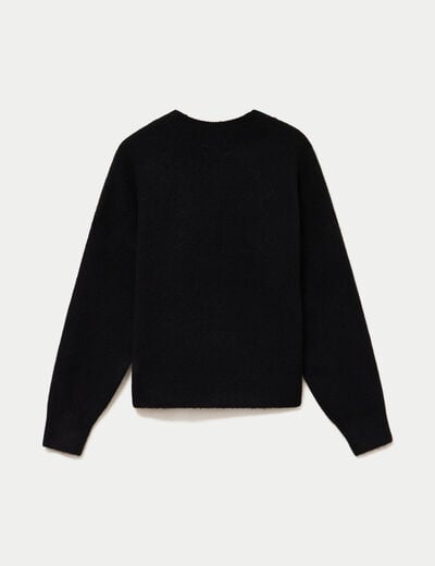Pull ample col rond manches longues noir femme