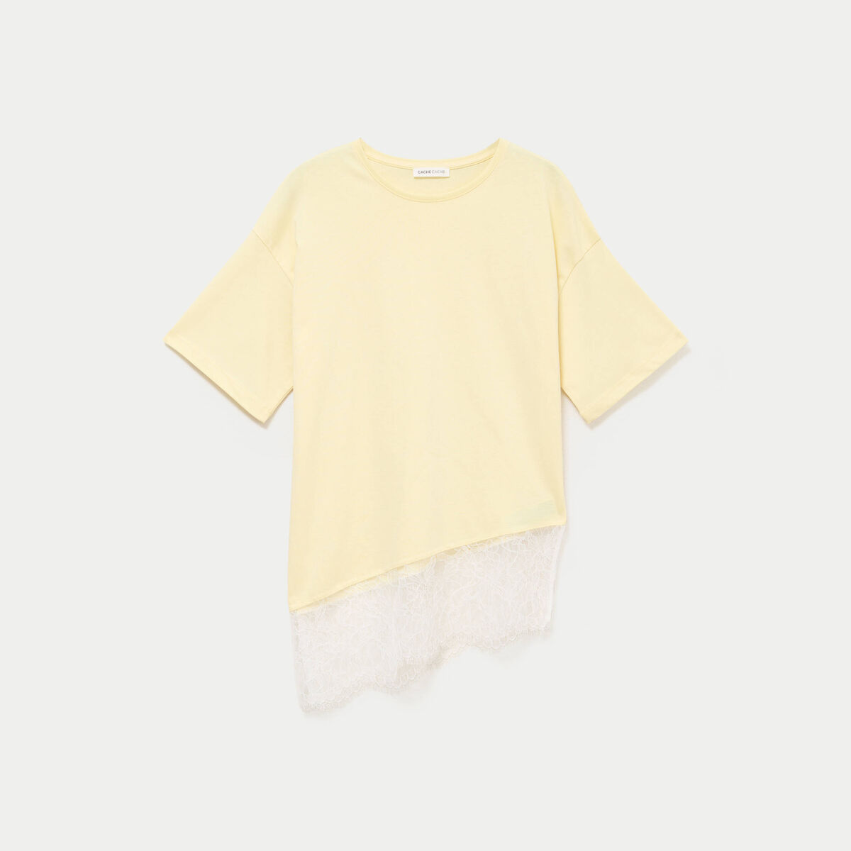 T-shirt oversize longue dentelle jaune clair femme