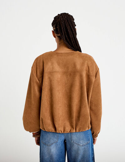 Veste oversize effet boule aspect daim camel femme