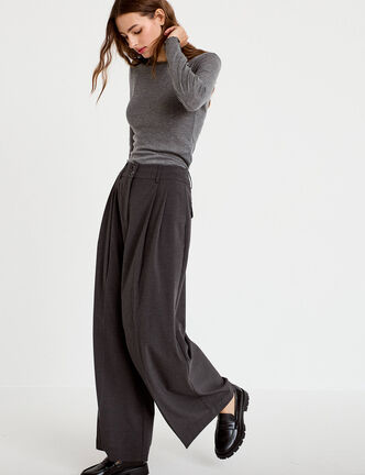 Pantalon large &agrave; pinces gris femme